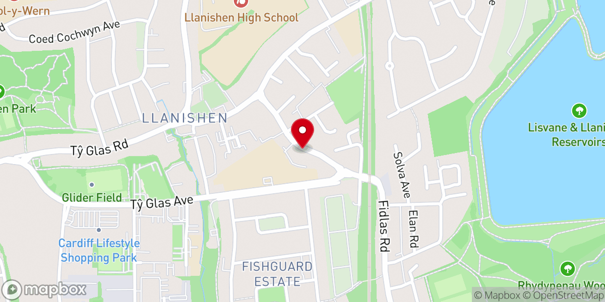 Map showing location of Llanishen Baptist Church