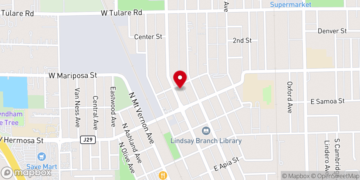 Map showing location of Lindsay Christian Church