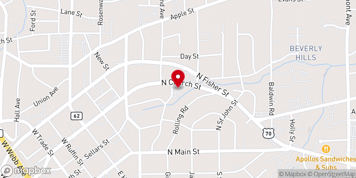 Map showing location of Elon First Baptist Church - East Burlington