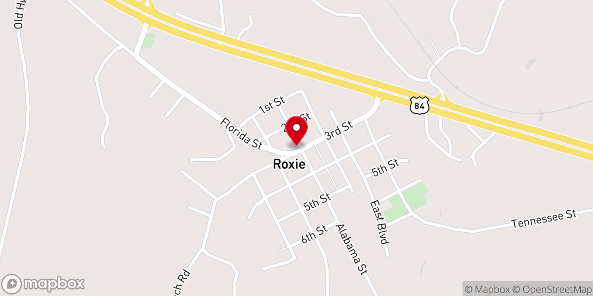 Map showing location of Roxie United Methodist Church