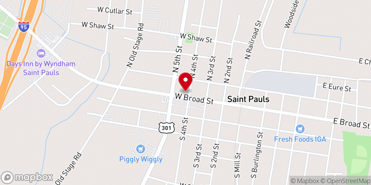 Map showing location of St Pauls United Methodist Church