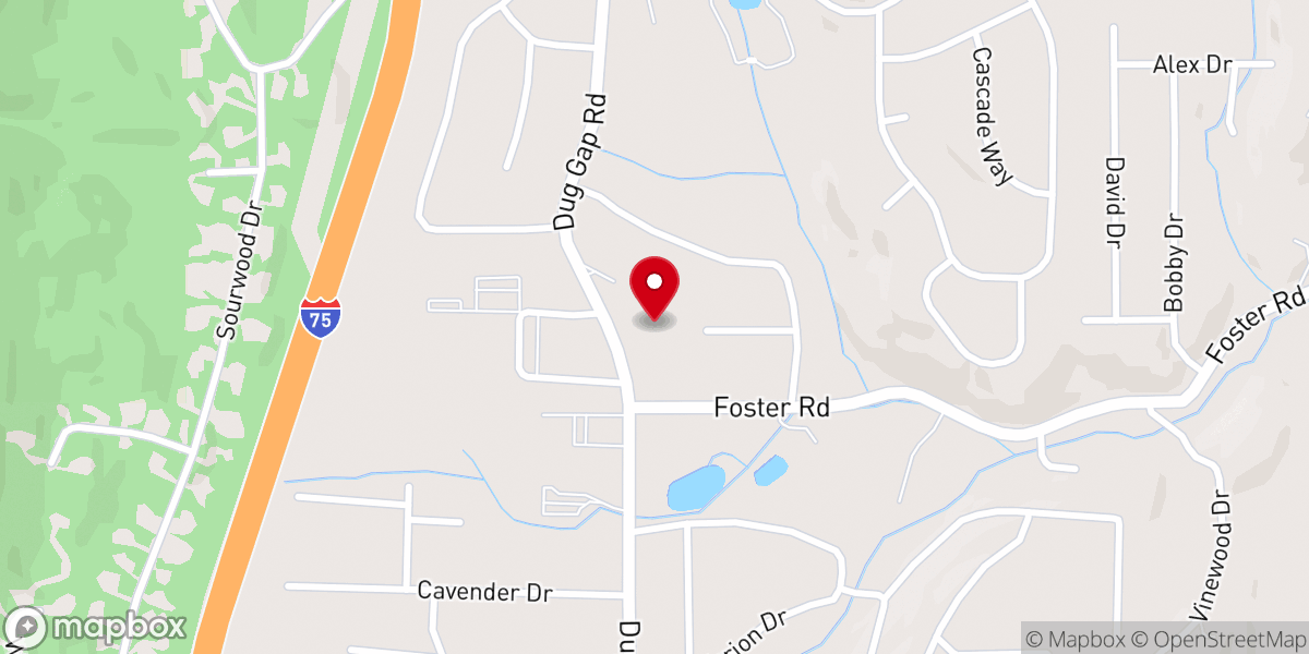Map showing location of Dug Gap Baptist Church