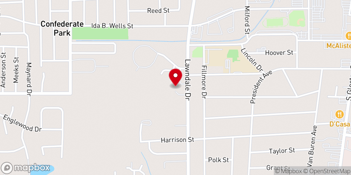Map showing location of Tupelo Healing Apostolic Temple