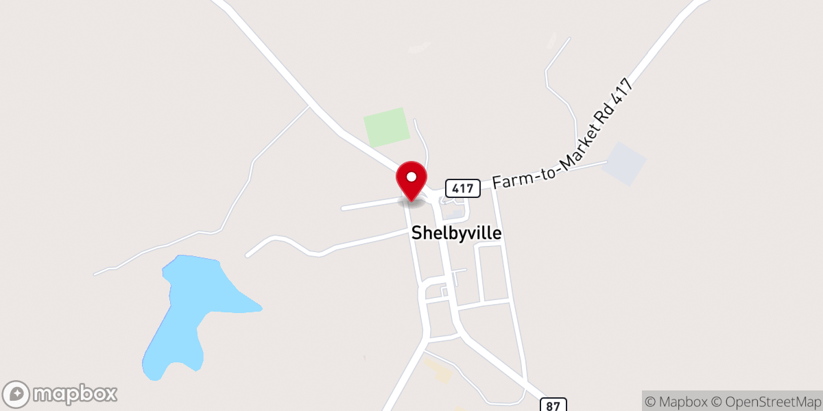 Map showing location of First Baptist Church of Shelbyville