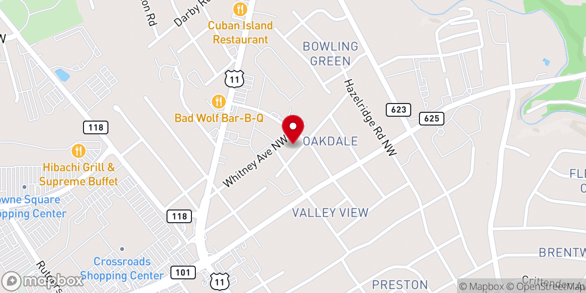 Map showing location of Roanoke First Church of God