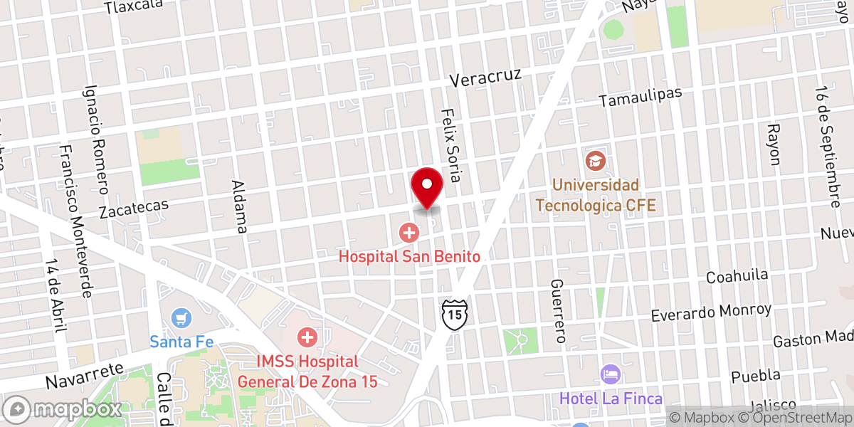 Map showing location of Templo Masónico Luis López Álvarez