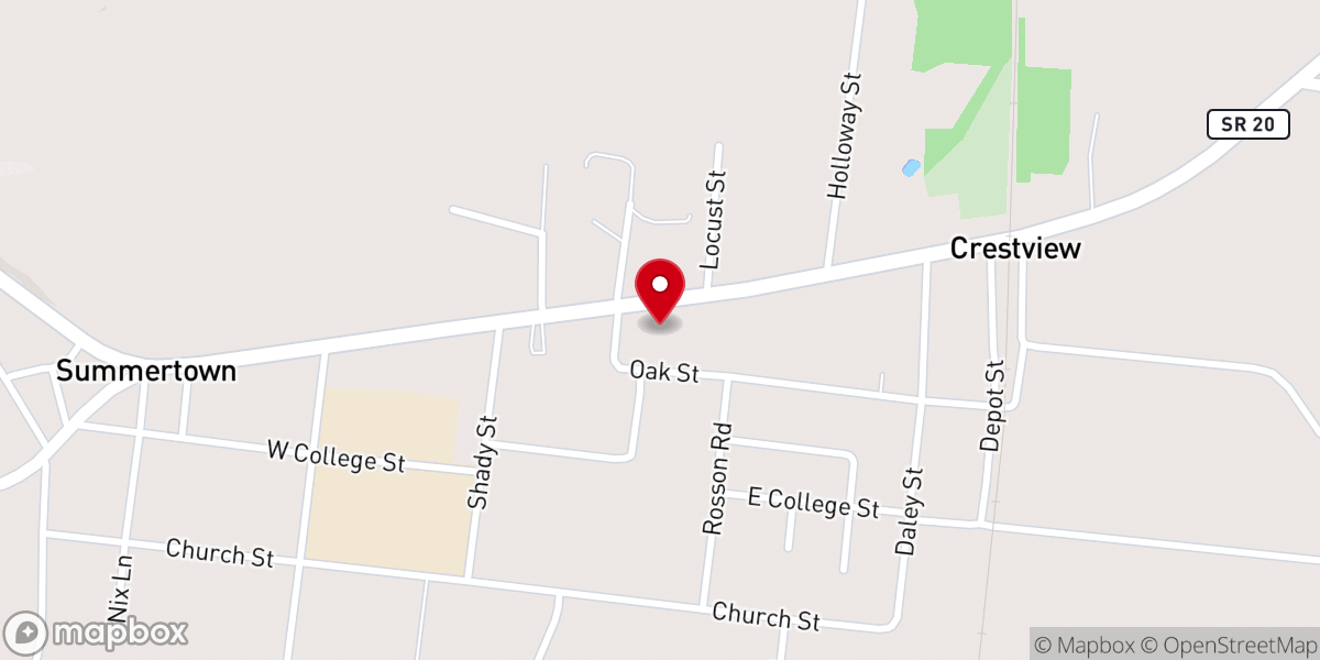 Map showing location of Summertown Baptist Church