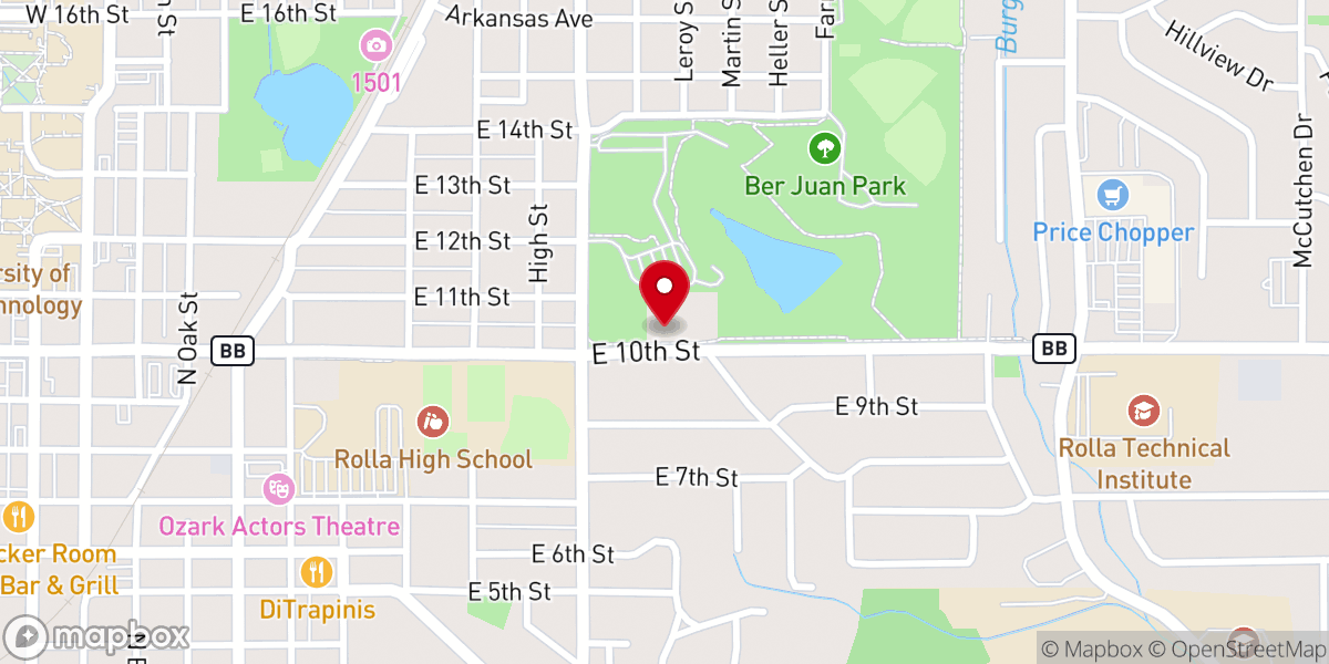 Map showing location of First Presbyterian Church of Rolla