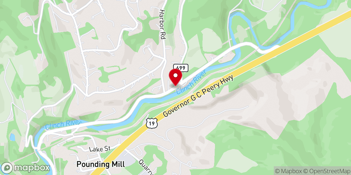 Map showing location of Pounding Mill Christian Church