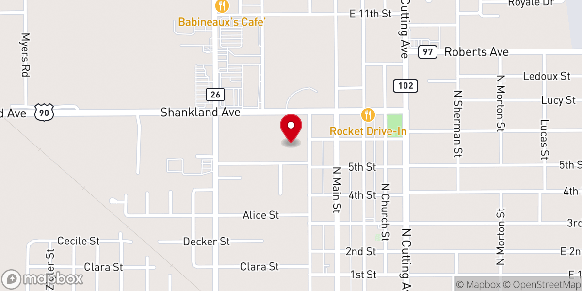 Map showing location of First Baptist Church Jennings Office