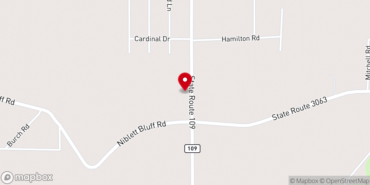 Map showing location of Crossroads Baptist Church