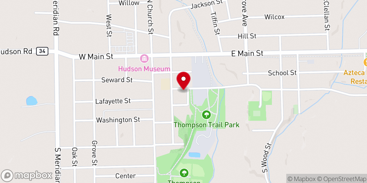 Map showing location of Hudson Area Food Pantry