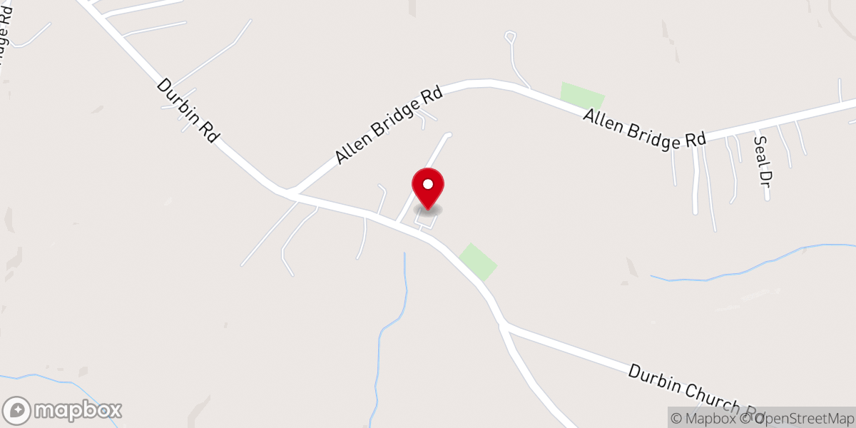 Map showing location of Durbin Creek Baptist Church
