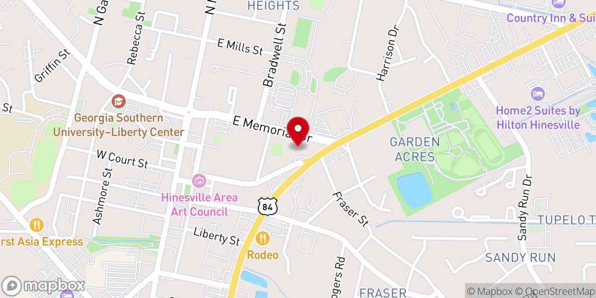 Map showing location of Hinesville Methodist Church