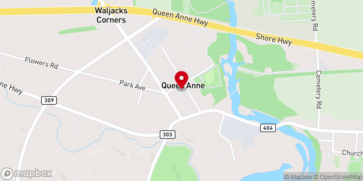 Map showing location of Queen Anne United Methodist Church