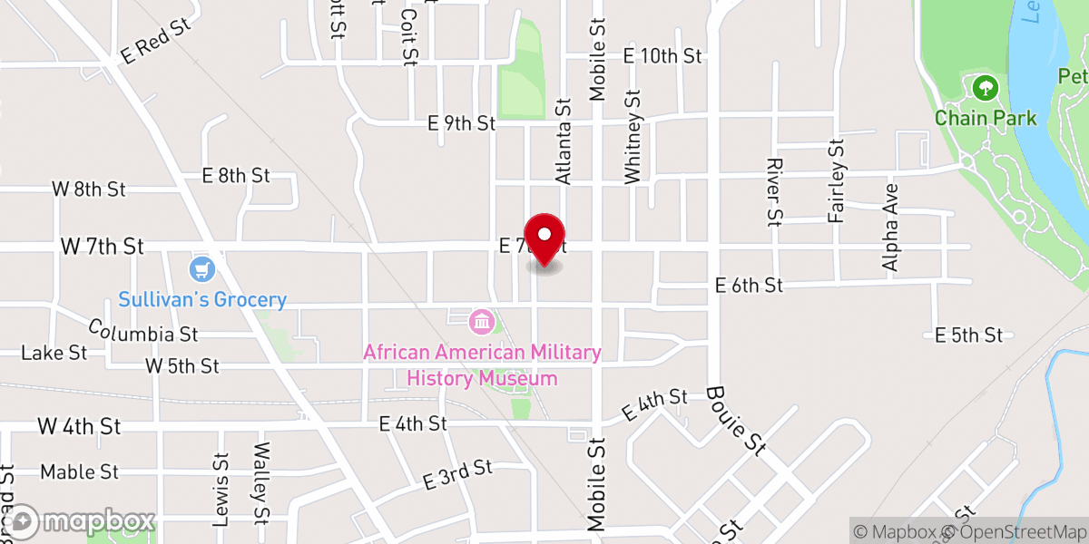 Map showing location of Zion Chapel AME Church Hattiesburg