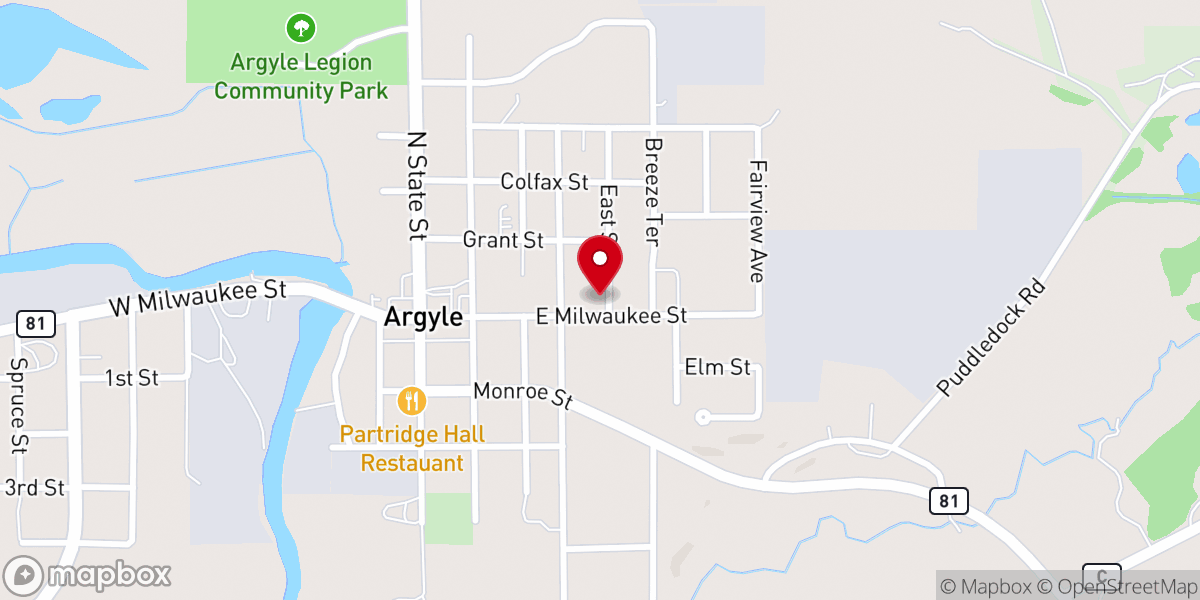Map showing location of Argyle Lutheran Church