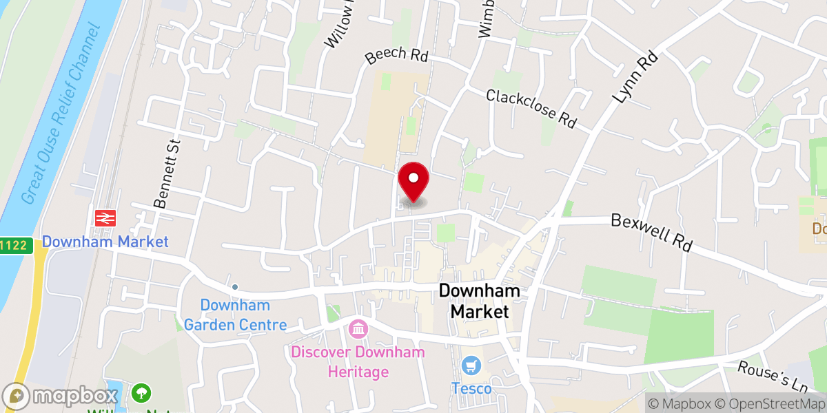 Map showing location of Downham Market Methodist Church