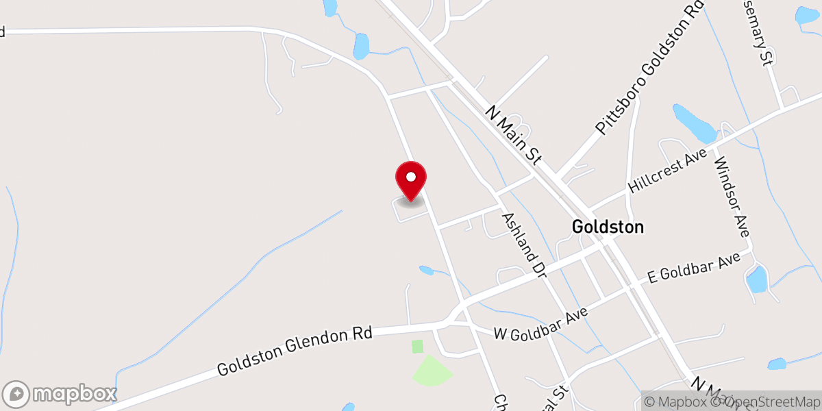 Map showing location of Goldston Baptist Church