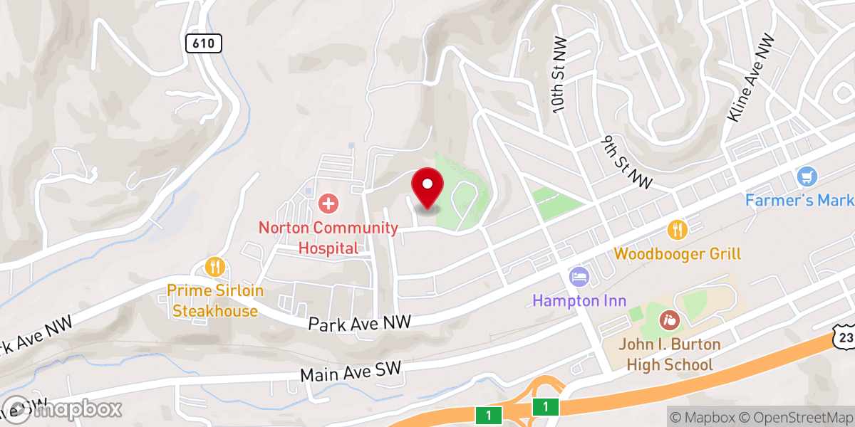 Map showing location of Norton Evangelical Presbyterian Church