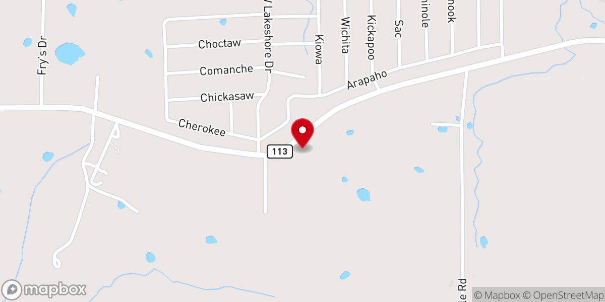 Map showing location of Canadian Shores Free Will Baptist Church