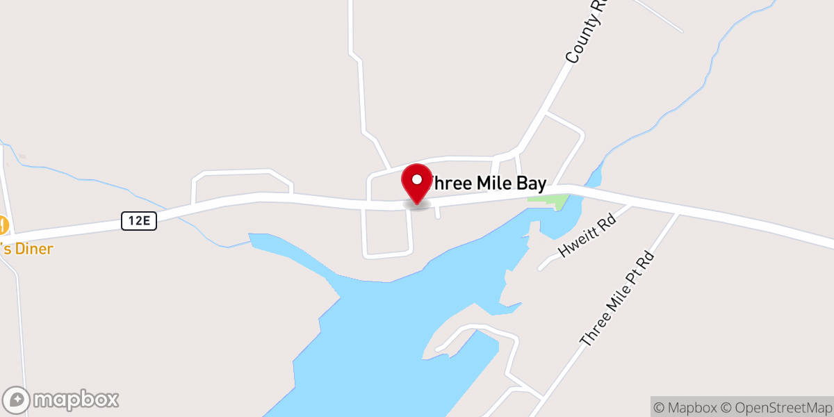 Map showing location of Three Mile Bay Methodist Church