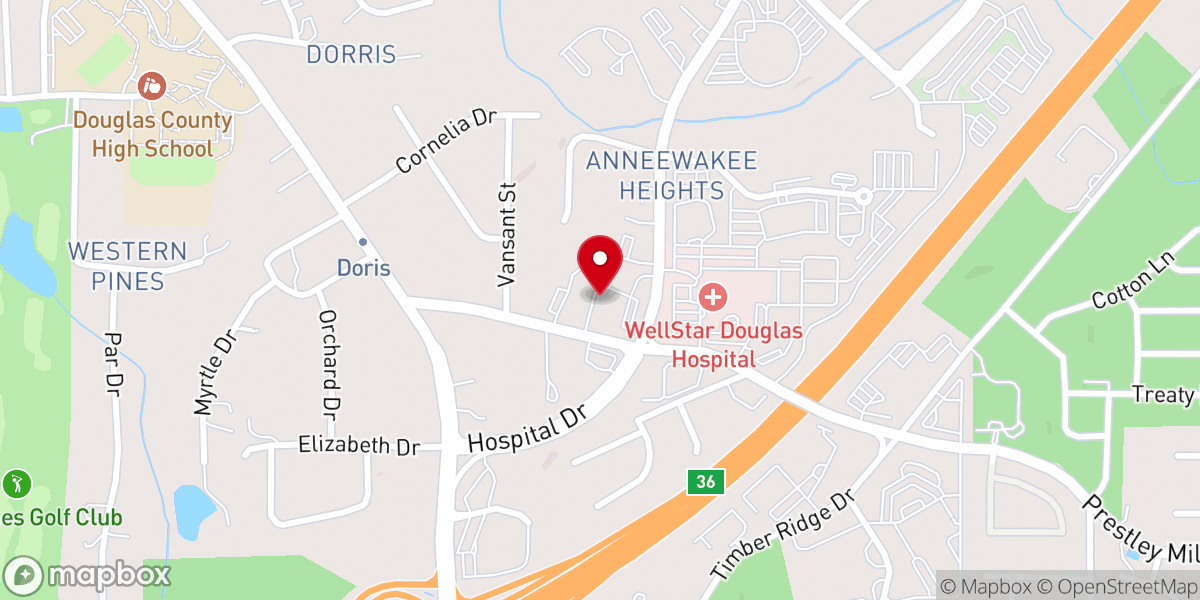 Map showing location of Douglasville First United Methodist Church