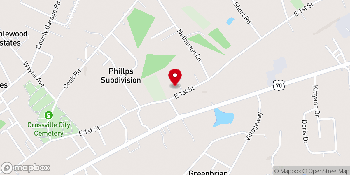 Map showing location of Crossville First Free Will Baptist Church