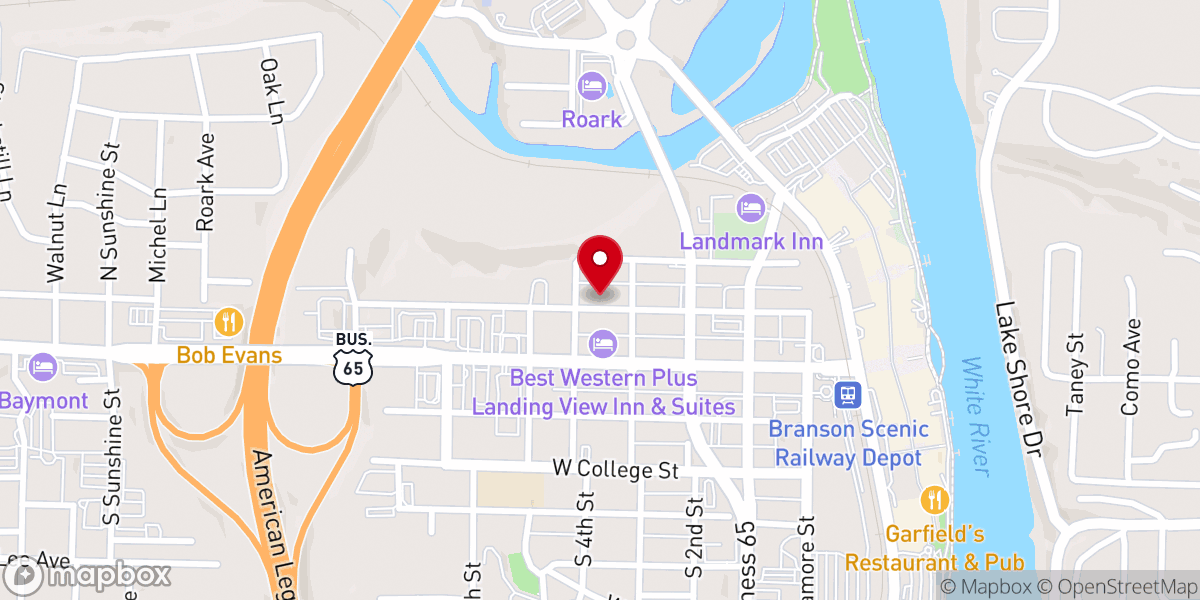 Map showing location of Branson Baptist Church