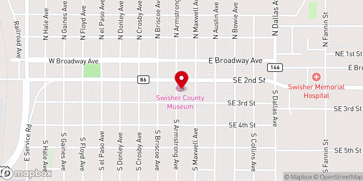 Map showing location of Swisher County Memorial Building