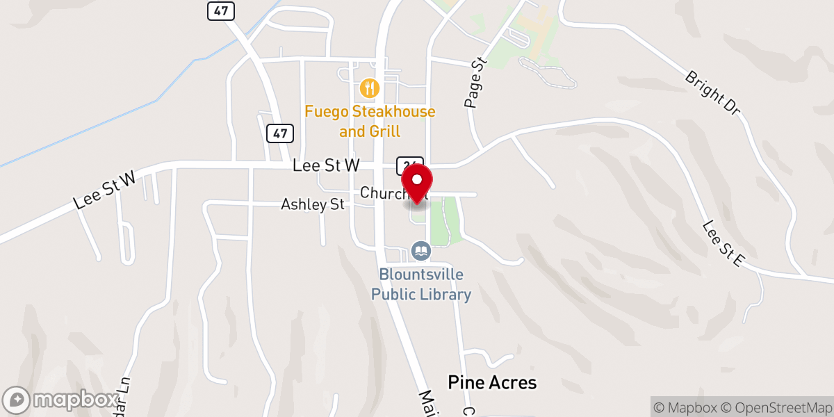 Map showing location of Blountsville United Methodist Church Fellowship Hall