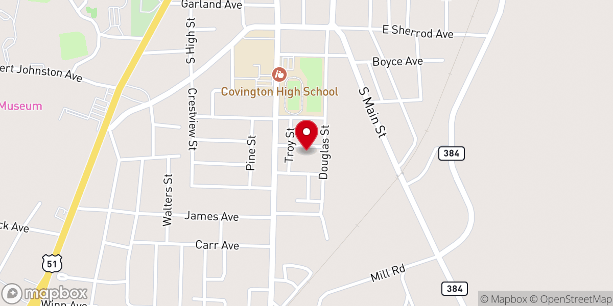 Map showing location of Covington Seventh-day Adventist Church