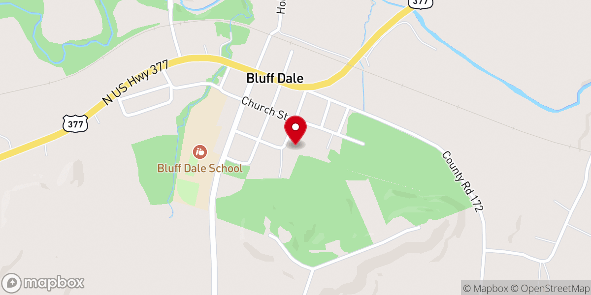 Map showing location of Bluff Dale Baptist Church