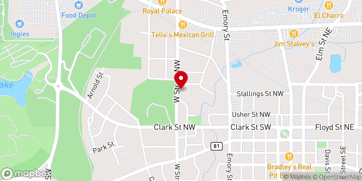 Map showing location of West Street Baptist Church
