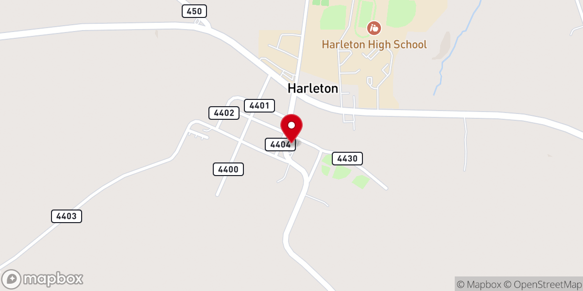 Map showing location of Harleton Methodist Church