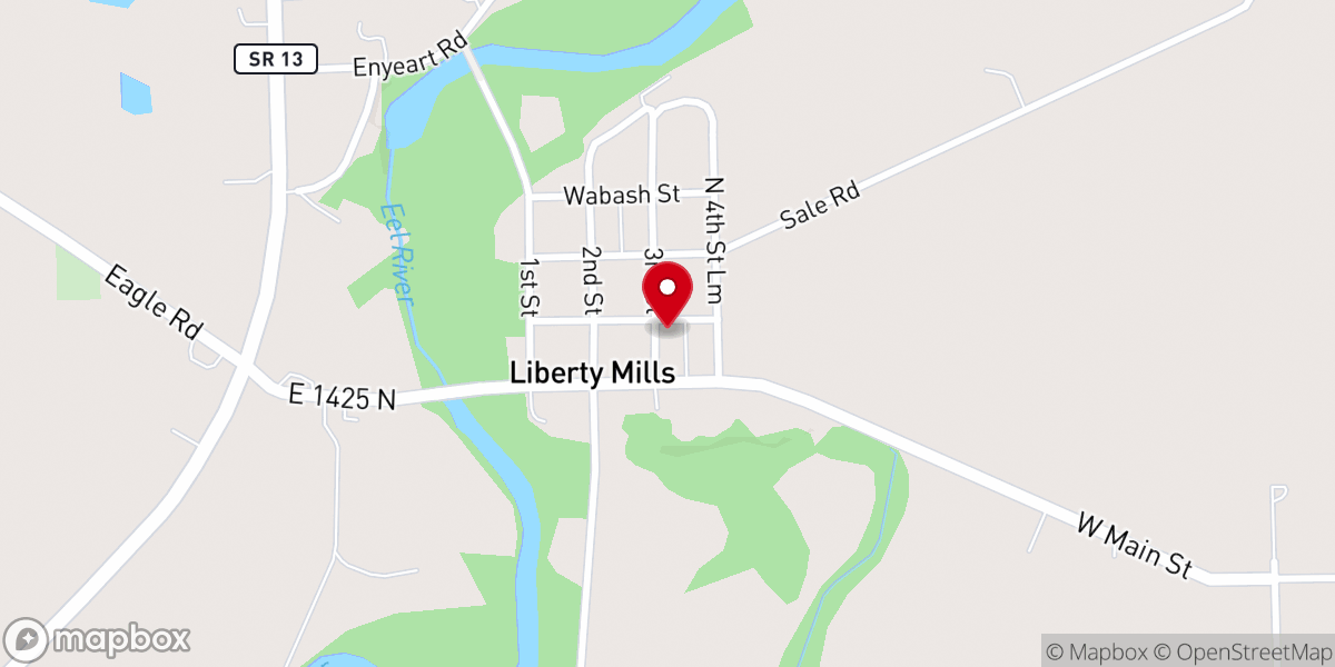 Map showing location of Liberty Mills Church of the Brethren