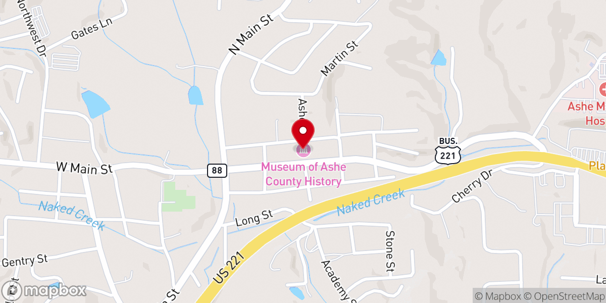 Map showing location of Museum of Ashe County History