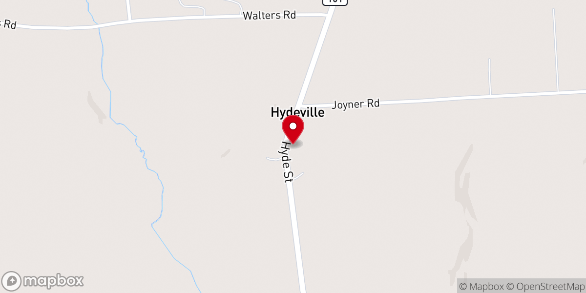 Map showing location of Hydeville Church