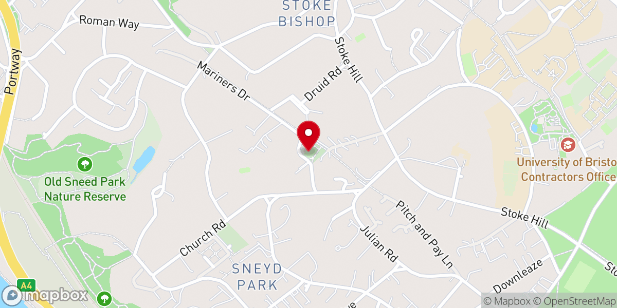 Map showing location of St Mary’s Church, Stoke Bishop