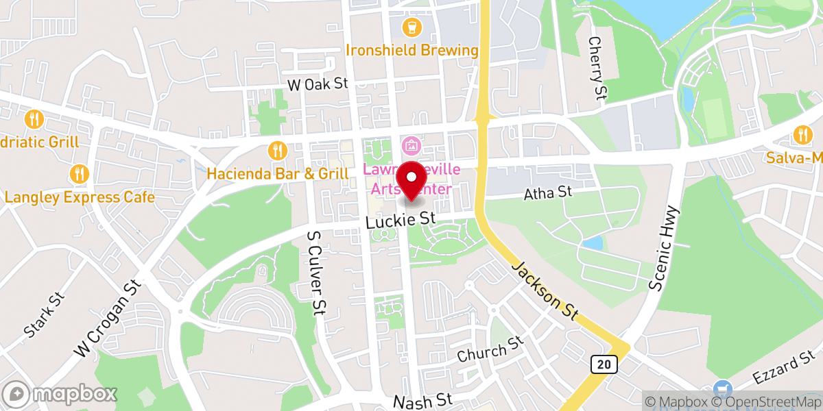 Map showing location of Lawrenceville First Baptist Church