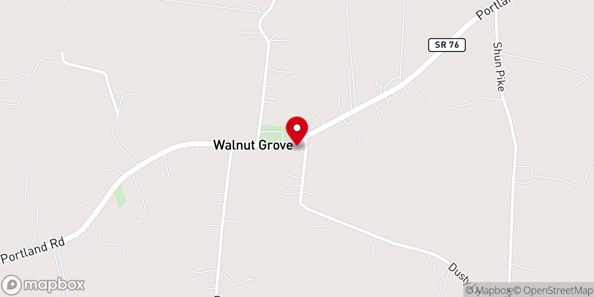 Map showing location of Walnut Grove Church