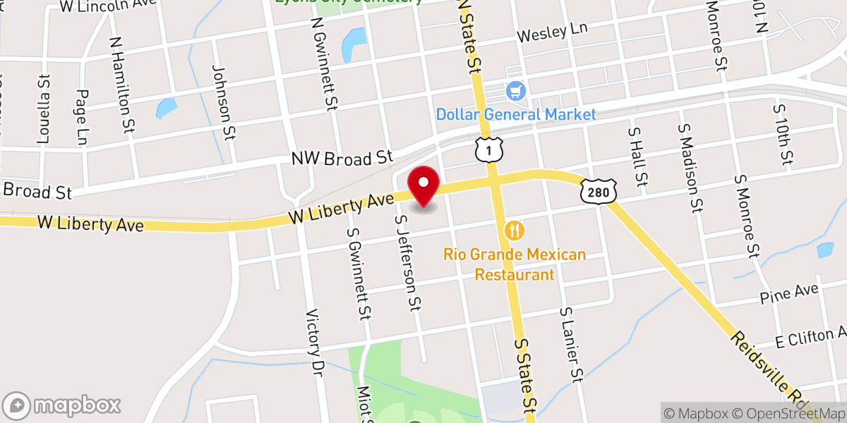 Map showing location of First Baptist Church