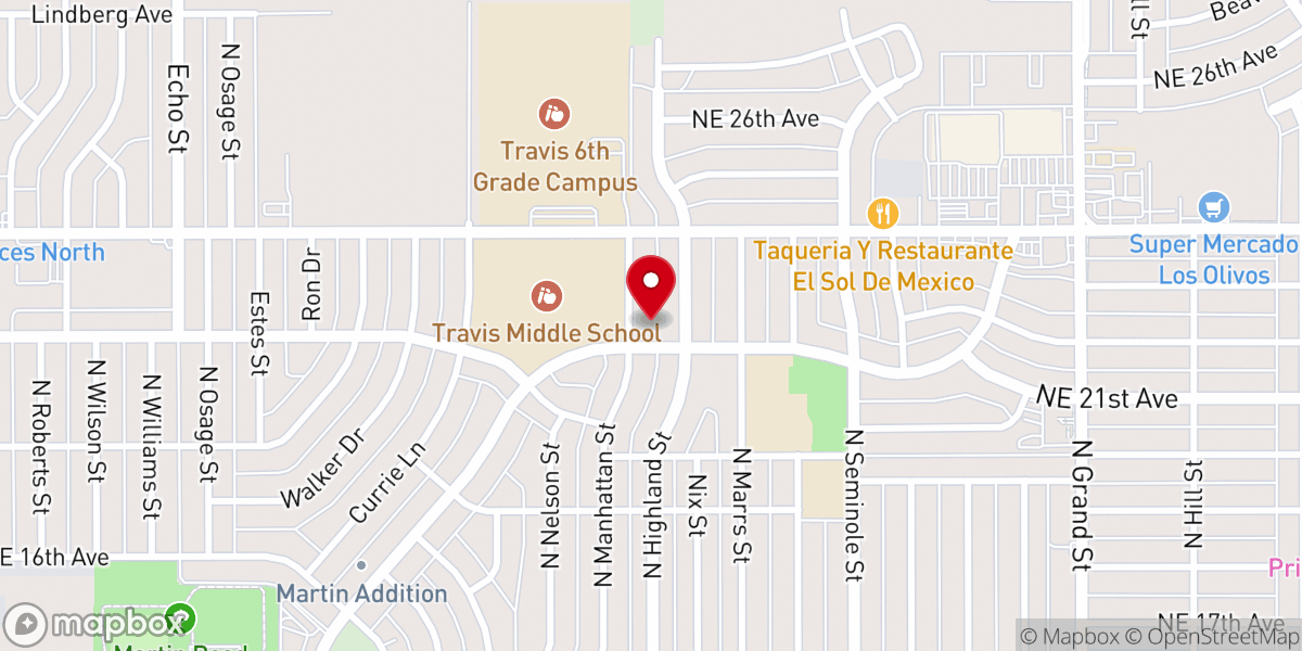Map showing location of Hillcrest Baptist Church