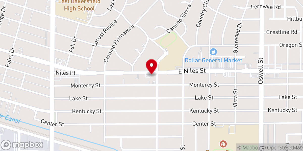Map showing location of Primera Iglesia Bautista de Bakersfield