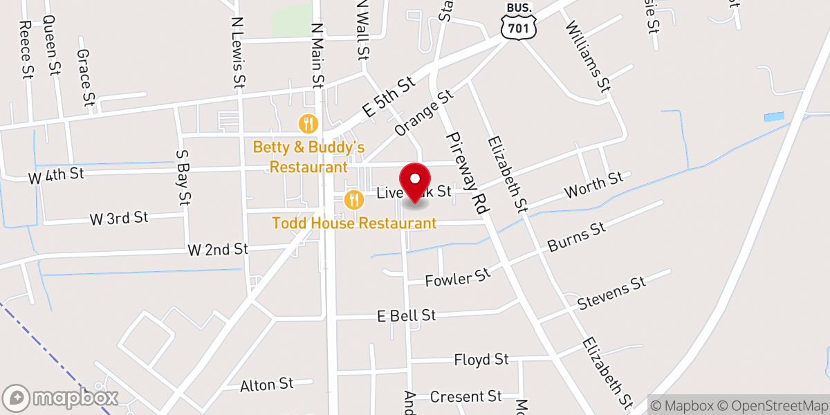 Map showing location of Tabor City Baptist Church