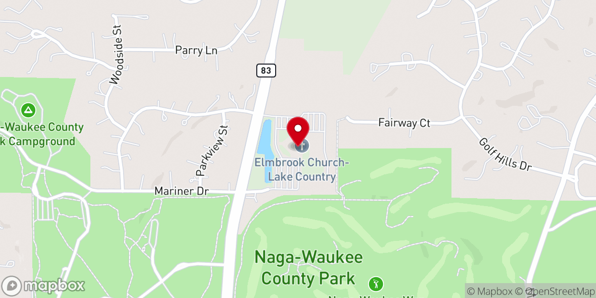 Map showing location of Elmbrook Church-Lake Country
