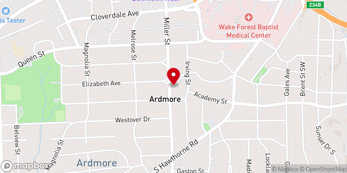 Map showing location of Ardmore Baptist Church