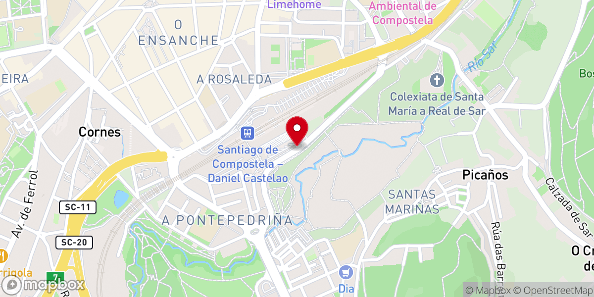 Map showing location of Estación de Autobuses (Santiago de Compostela)