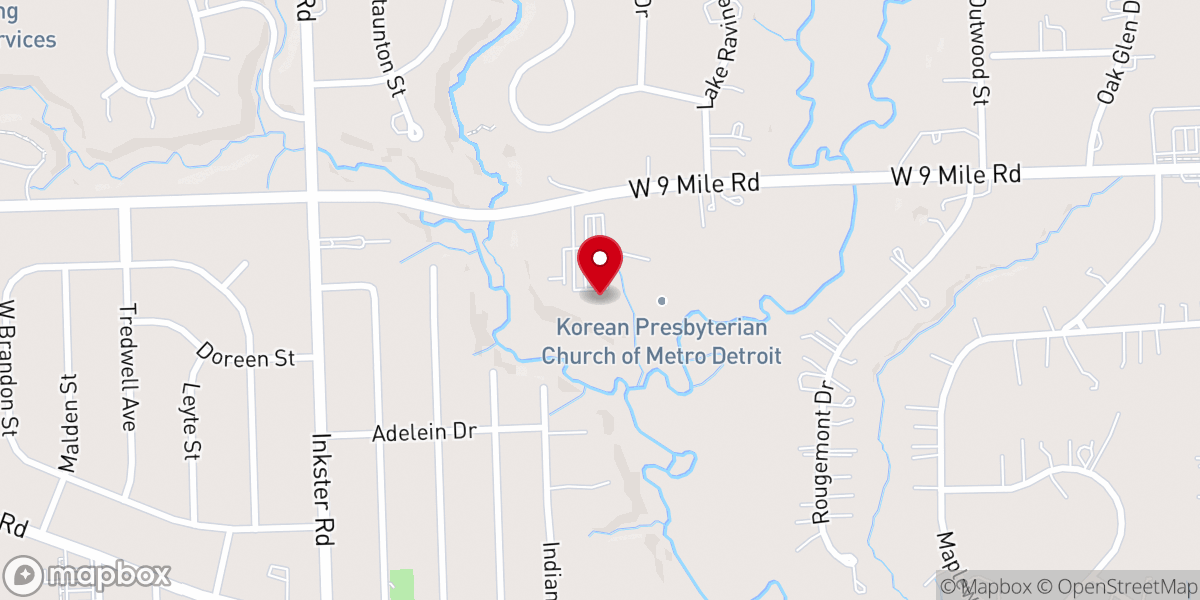 Map showing location of Korean Presbyterian Church of Metro Detroit