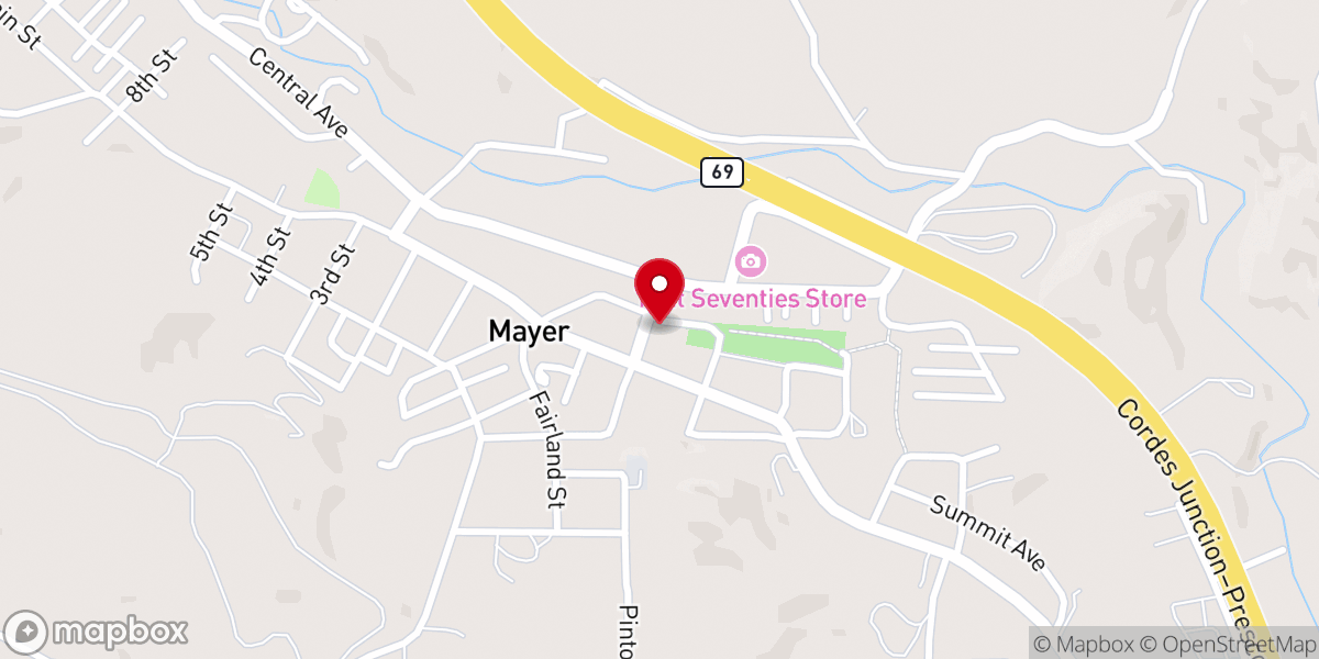 Map showing location of Mayer Community Center - Food Distribution Center